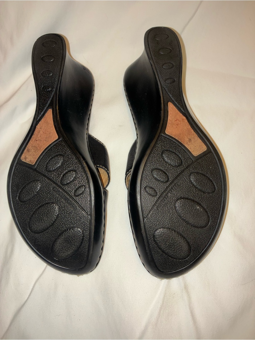 Børn Black Leather Wedge Slide Sandals Euro 38 (US 7.5/8) - Picture 4 of 4